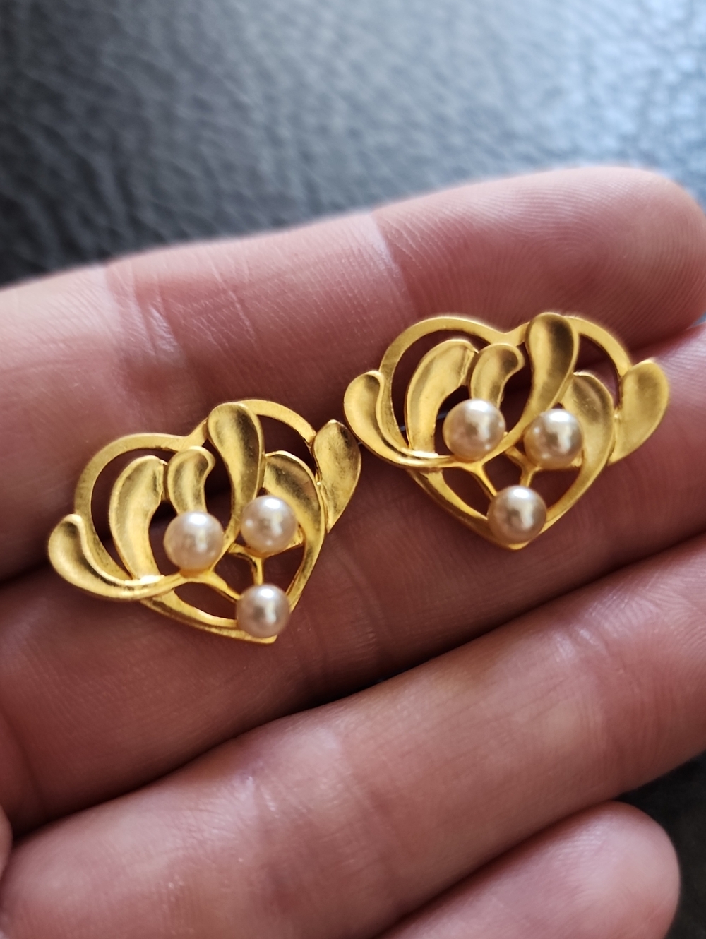 Gold MMA Heart Pearl Accent Stud Earrings